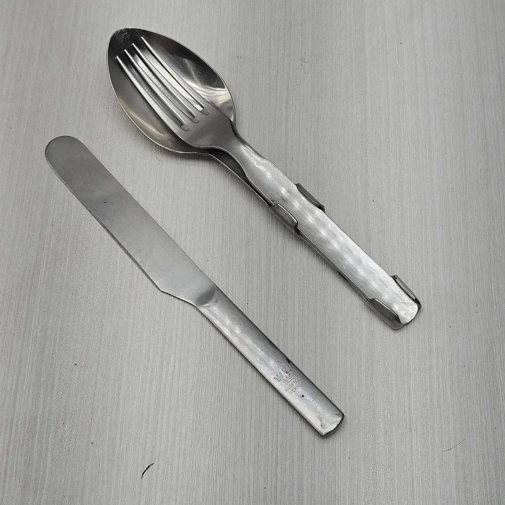 Swedish Army Vintage 3pc Travel Camping Cutlery Set Stainless Steel